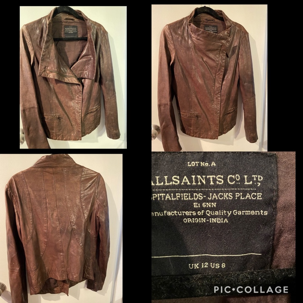 All Saints Draped Leather Jacket Brown